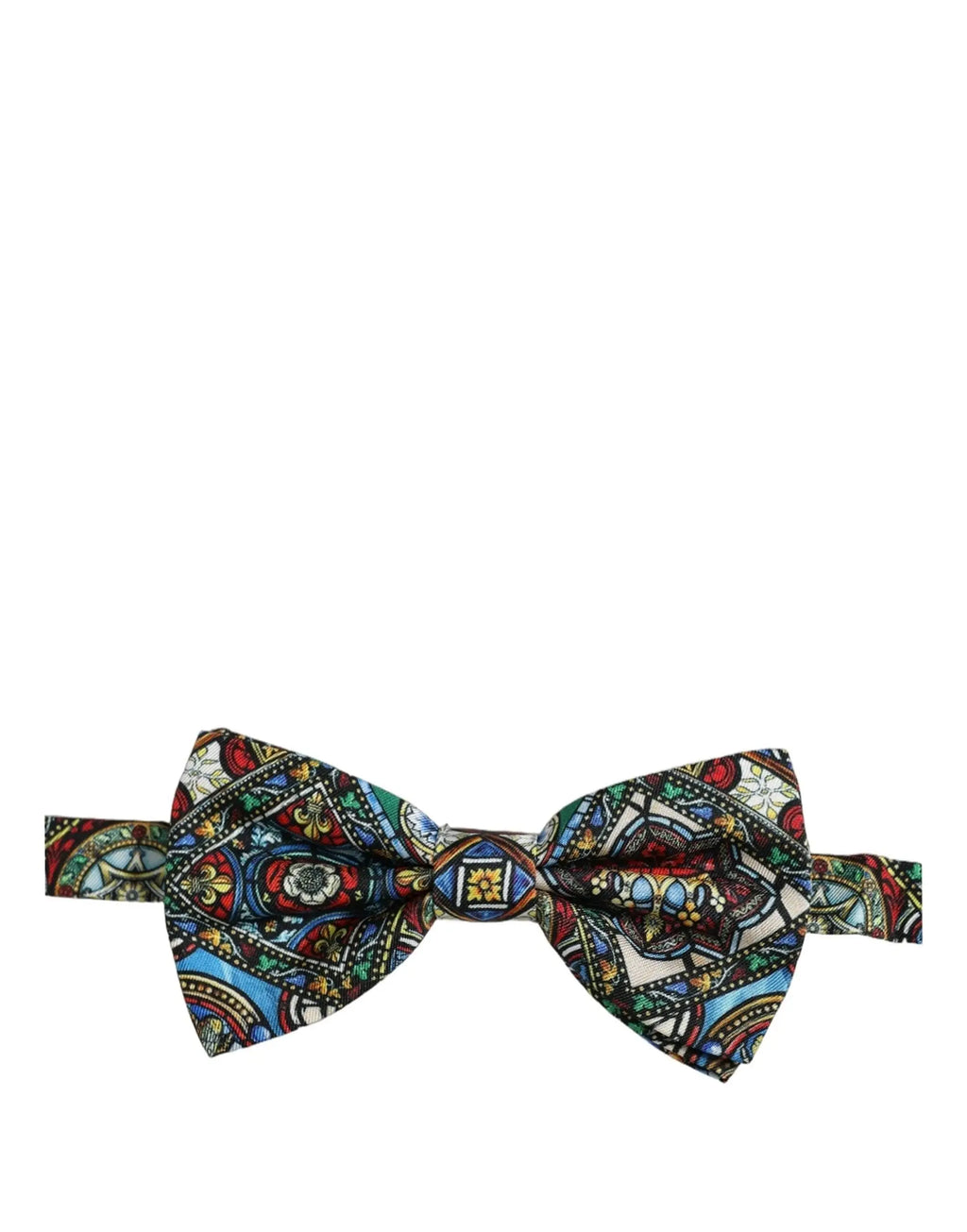 Dolce gabbana men multicolor sicilian adjustable neck papillon bow tie en soie avec motif vitrail en bleu rouge vert et or