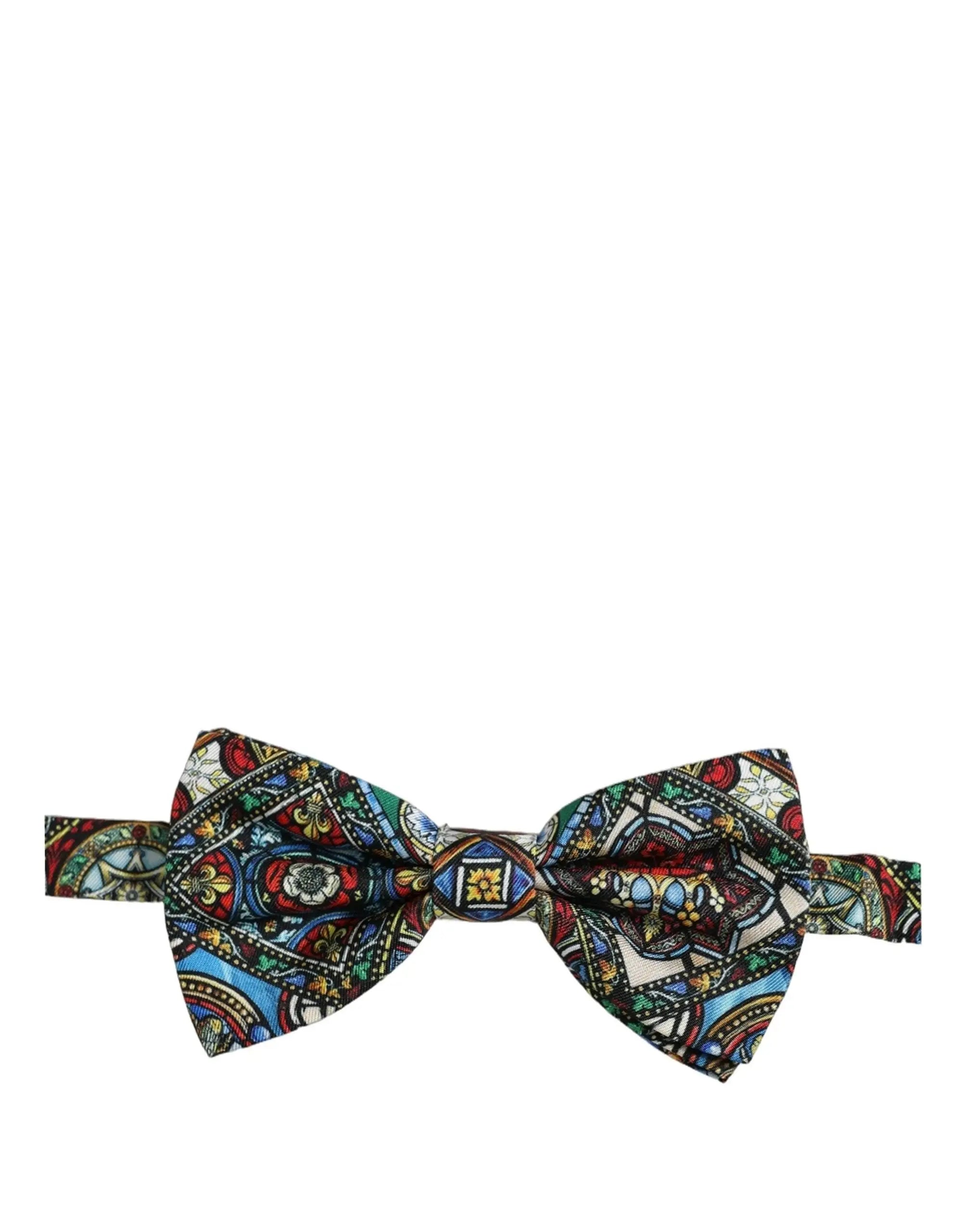Dolce gabbana men multicolor sicilian adjustable neck papillon bow tie en soie avec motif vitrail en bleu rouge vert et or