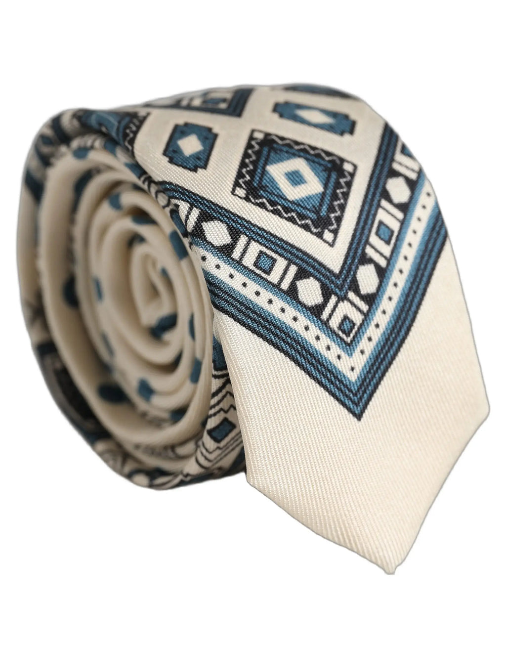 Cravate en soie crème dolce & gabbana homme avec motif géométrique bleu et noir ajustable