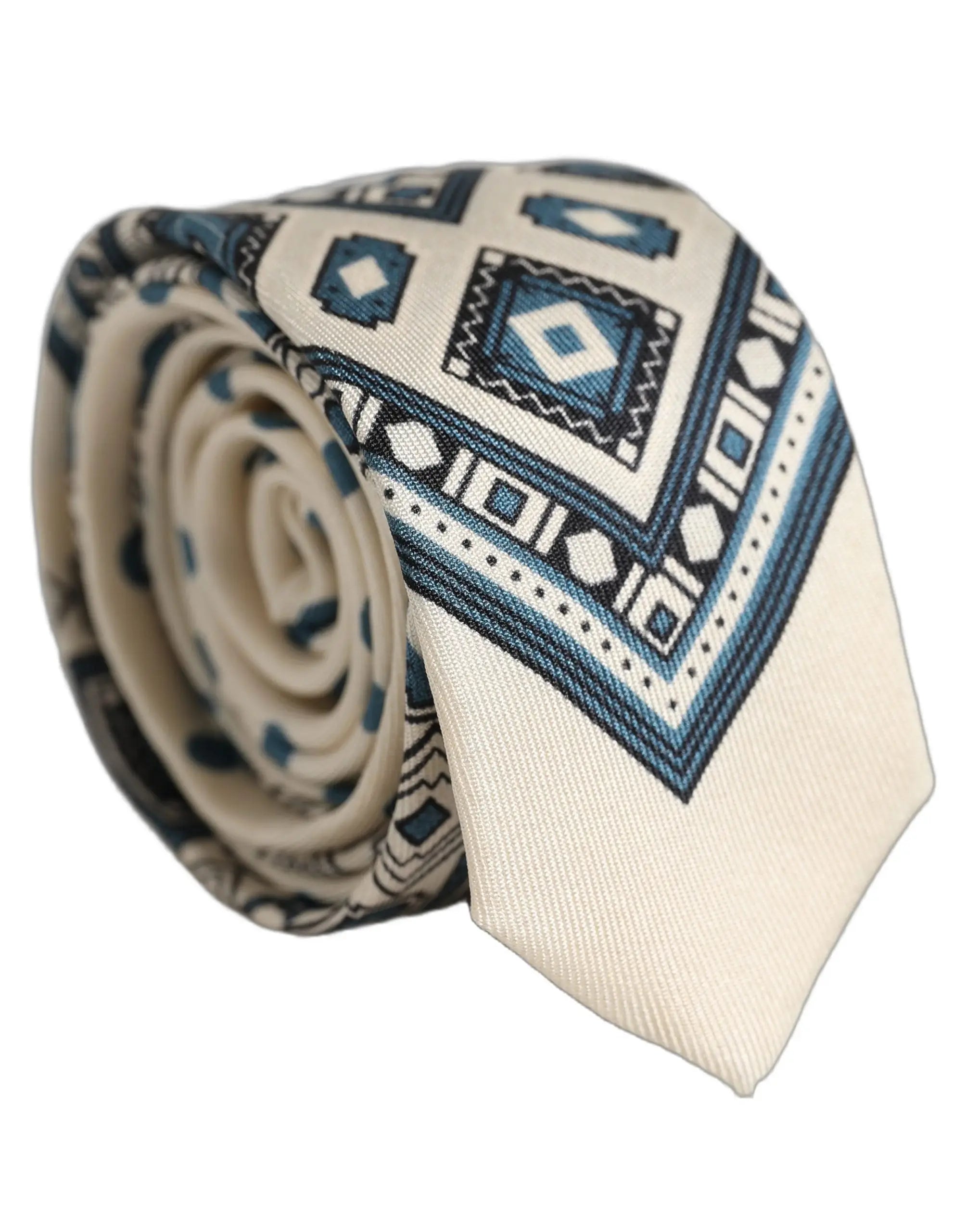 Cravate en soie crème dolce & gabbana homme avec motif géométrique bleu et noir ajustable