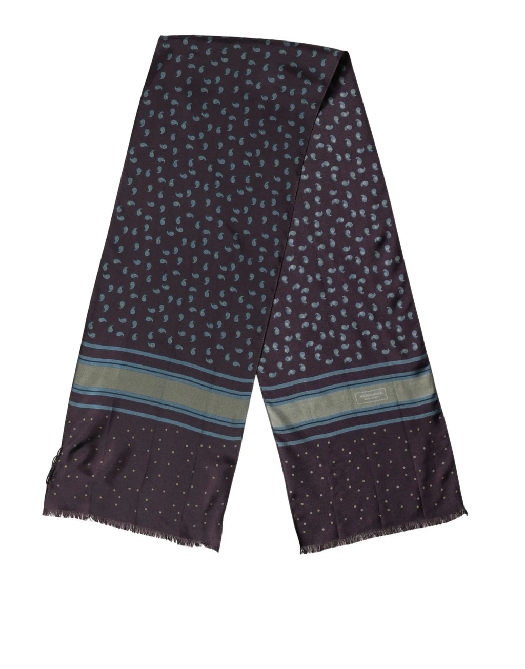Écharpe dolce & gabbana homme en soie marron avec motif paisley gris foncé et rayures bleues et vert olive