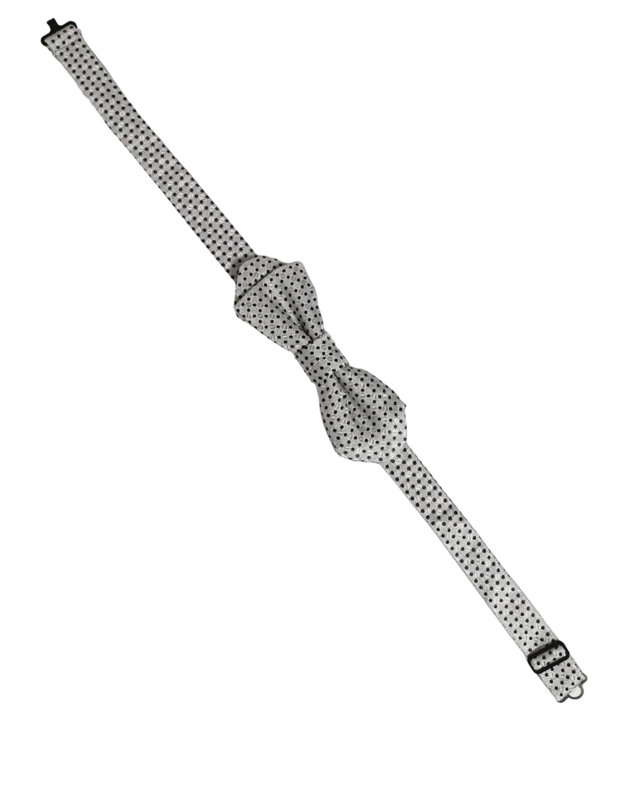 Dolce & gabbana homme noeud papillon argent gris à pois noirs ajustable avec design classique noué