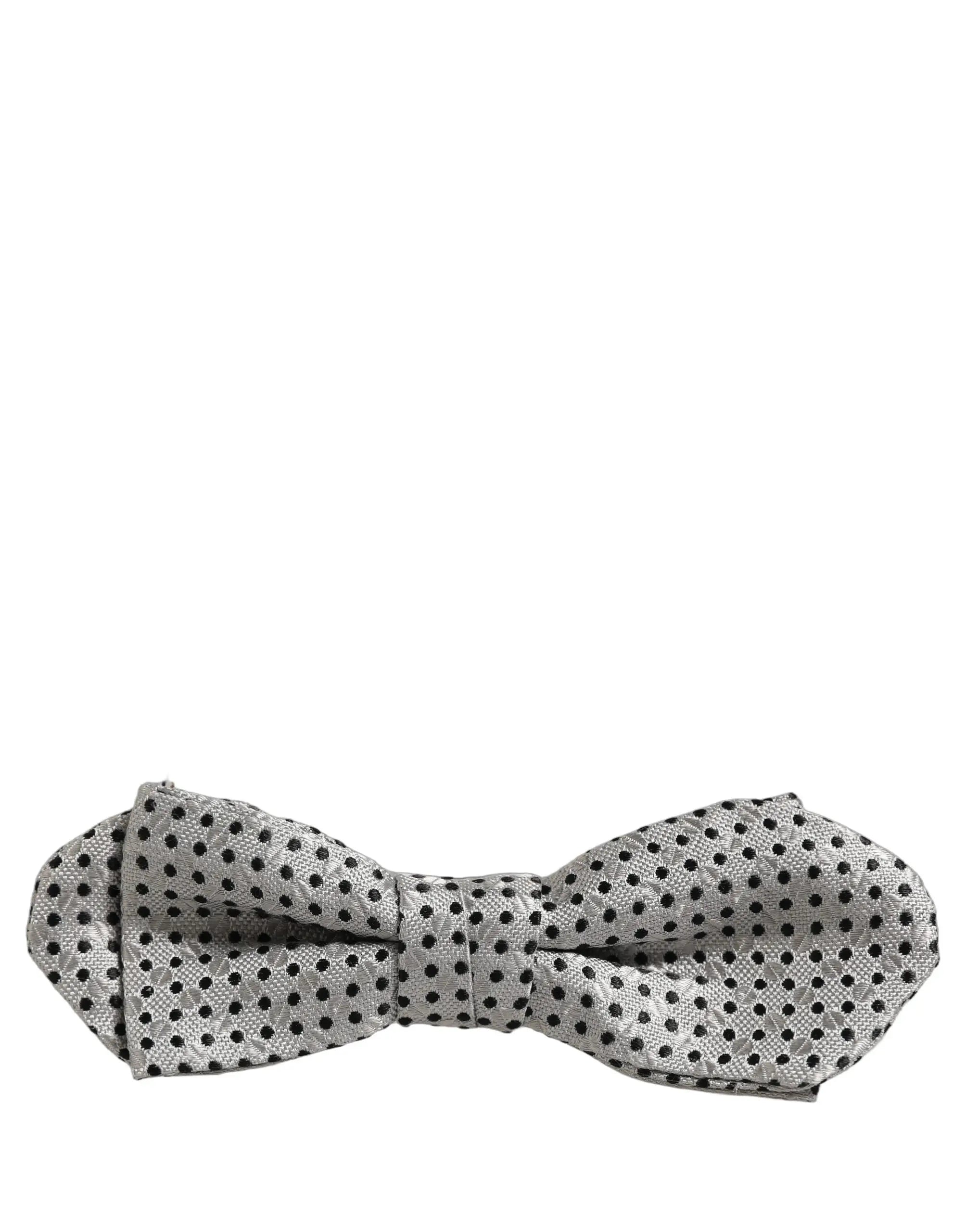 Noeud papillon homme dolce & gabbana argent avec pois noirs réglable en tissu texturé subtil