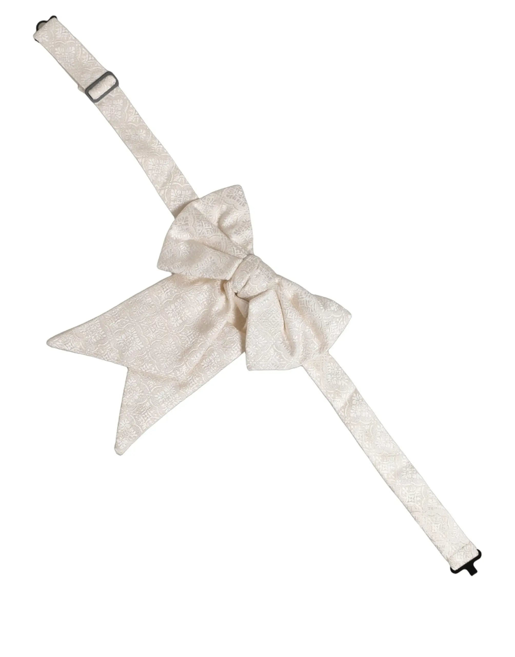Nœud papillon dolce & gabbana pour homme en satin blanc crème avec motif paisley jacquard et sangle réglable