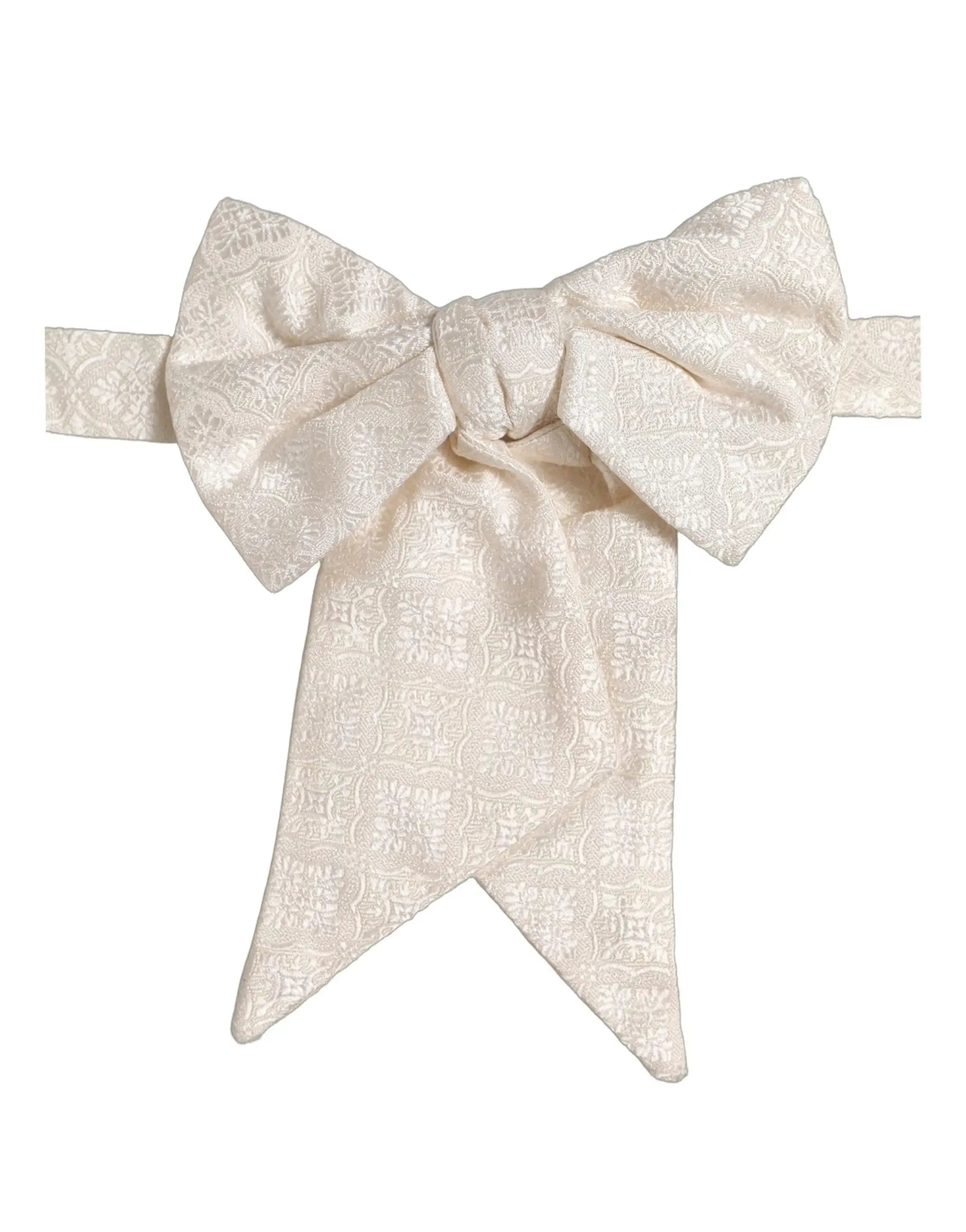 Cravate papillon ajustable pour homme dolce & gabbana en satin jacquard blanc ivoire avec motif damassé subtil