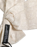 Foulard en soie crème à motifs complexes de dolce & gabbana avec nœud papillon blanc jacquard réglable pour homme