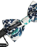 Dolce & gabbana homme nœud papillon blanc en soie sicilienne avec motifs floraux bleus et verts ajustable