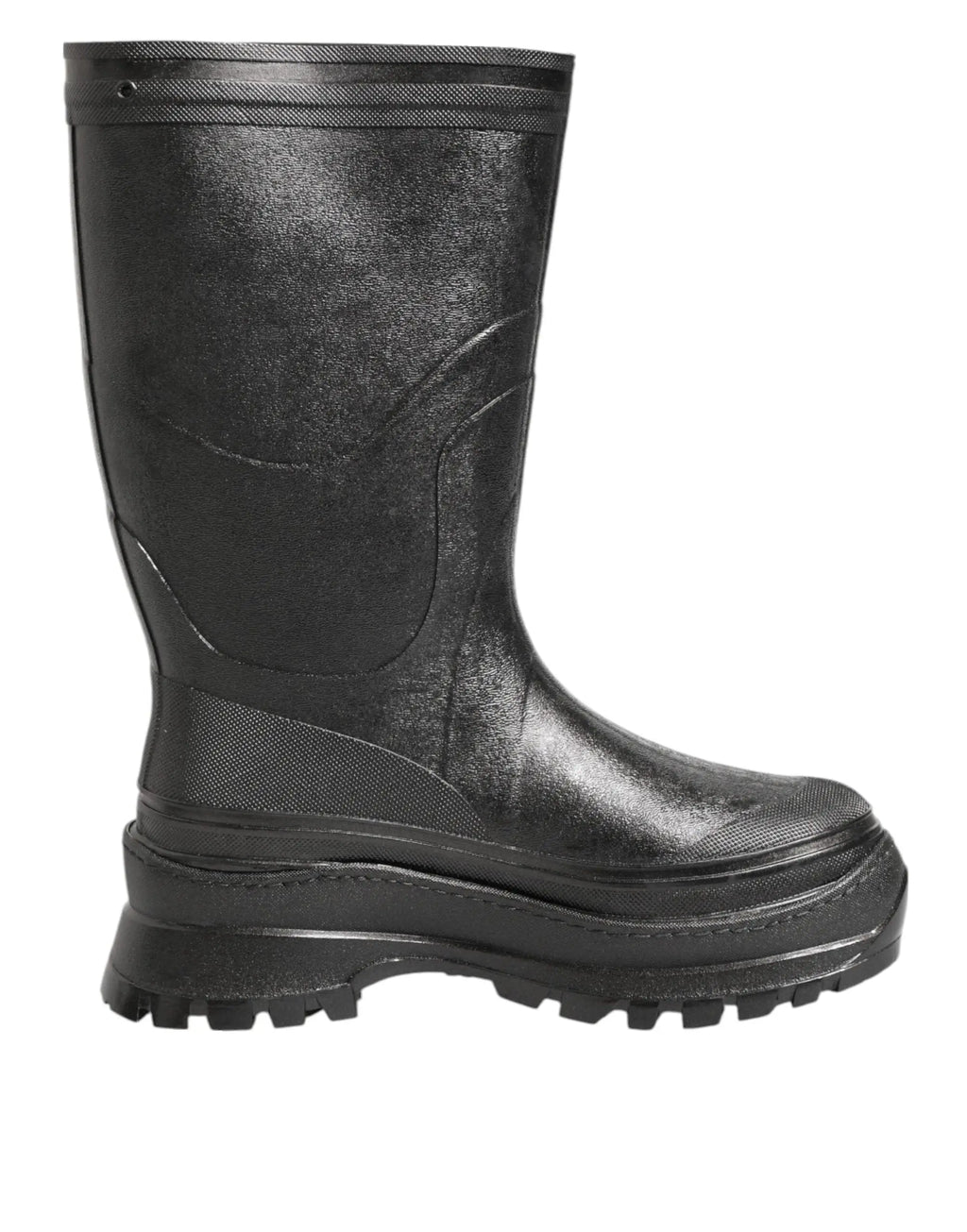 Bottes de pluie noires métalliques dolce & gabbana pour homme en caoutchouc avec semelle épaisse et couture renforcée