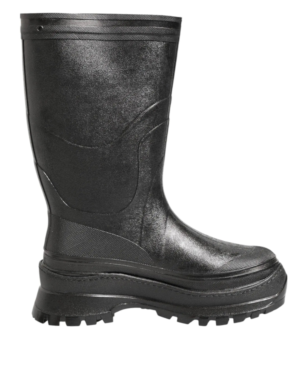 Bottes de pluie noires métalliques dolce & gabbana pour homme en caoutchouc avec semelle épaisse et couture renforcée