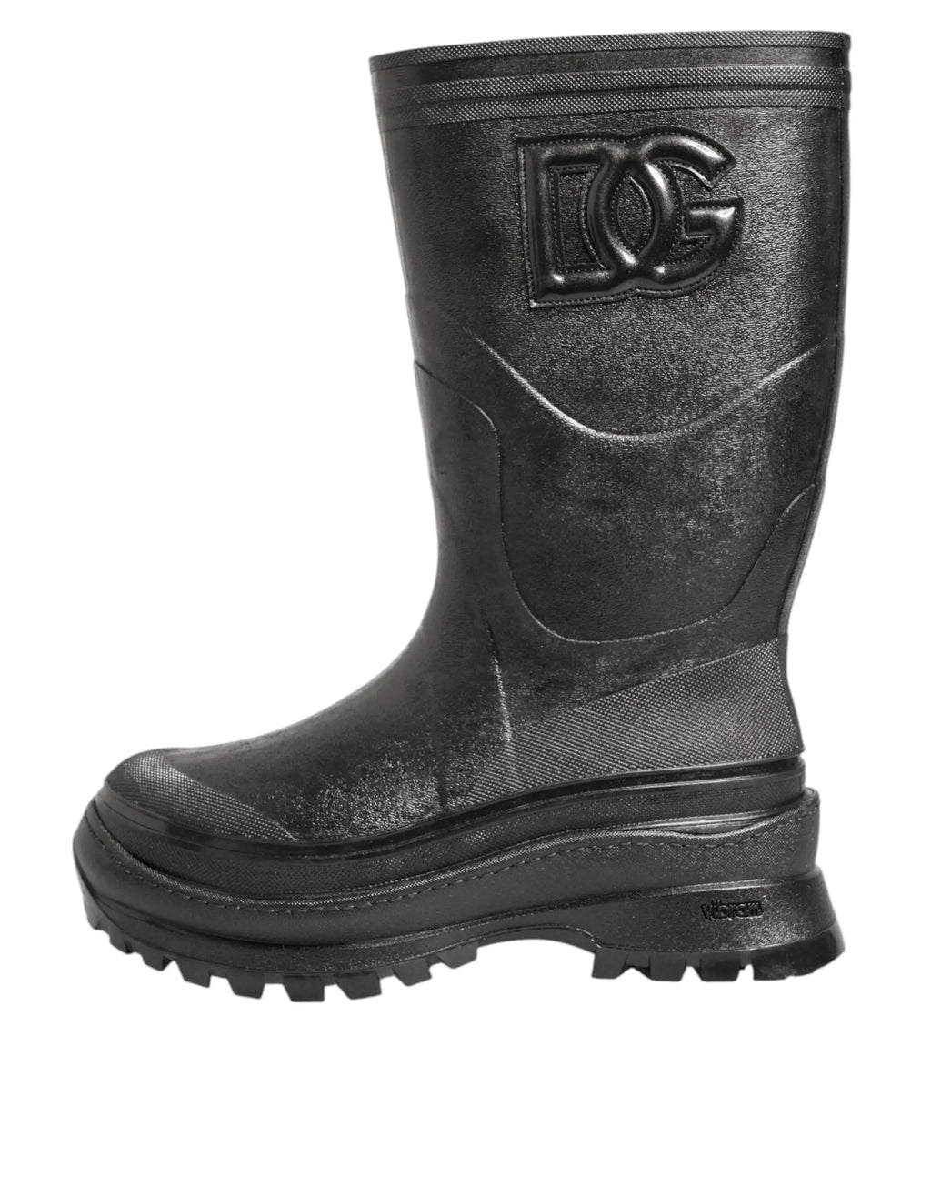 Bottes de pluie en caoutchouc noir métallisé dolce gabbana pour homme avec finition texturée et logo embossé dc