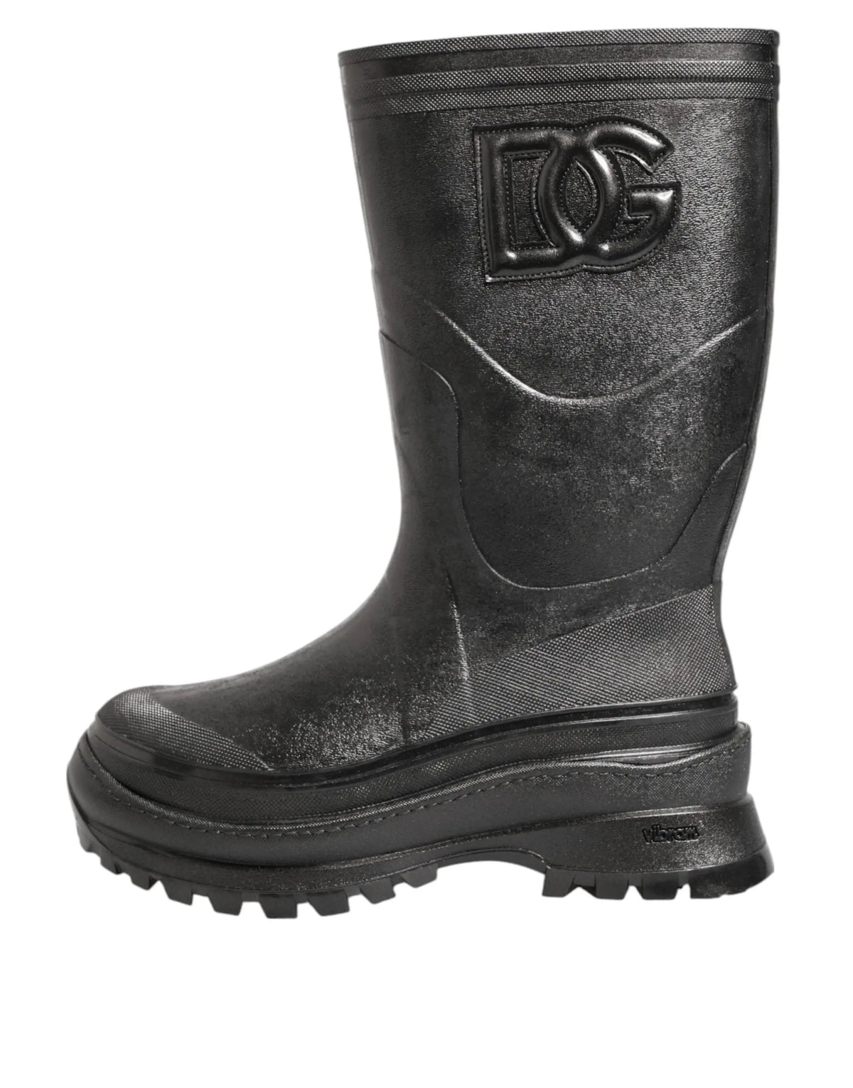 Bottes de pluie en caoutchouc noir métallisé dolce gabbana pour homme avec finition texturée et logo embossé dc
