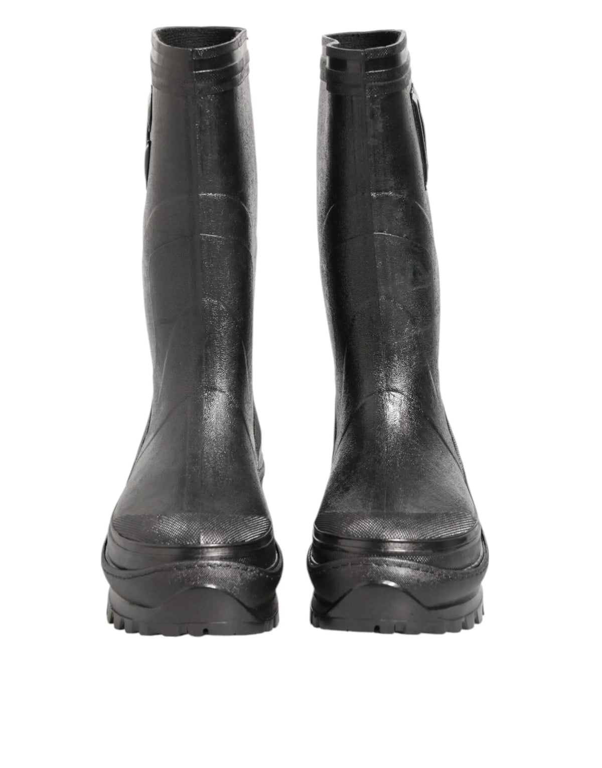 Bottes de pluie dolce & gabbana pour homme en caoutchouc noir métallisé avec finition texturée et semelles épaisses
