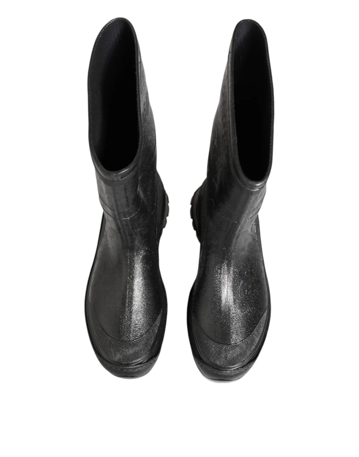 Bottes de pluie dolce & gabbana noires métalliques en caoutchouc mat avec embouts renforcés pull on