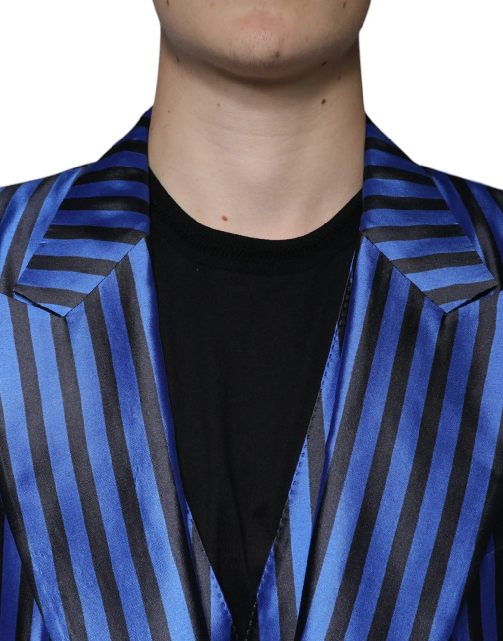 Dolce & gabbana blazer formel en satin à rayures verticales bleues et noires métalliques avec finition brillante