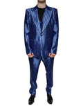 Costume trois pièces Dolce & Gabbana à rayures verticales bleu métallique et noir avec finition satinée brillante