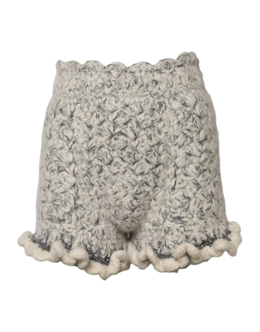 Shorts dolce & gabbana en tricot bouclé métallique beige crème en cachemire avec ourlet et taille festonnés