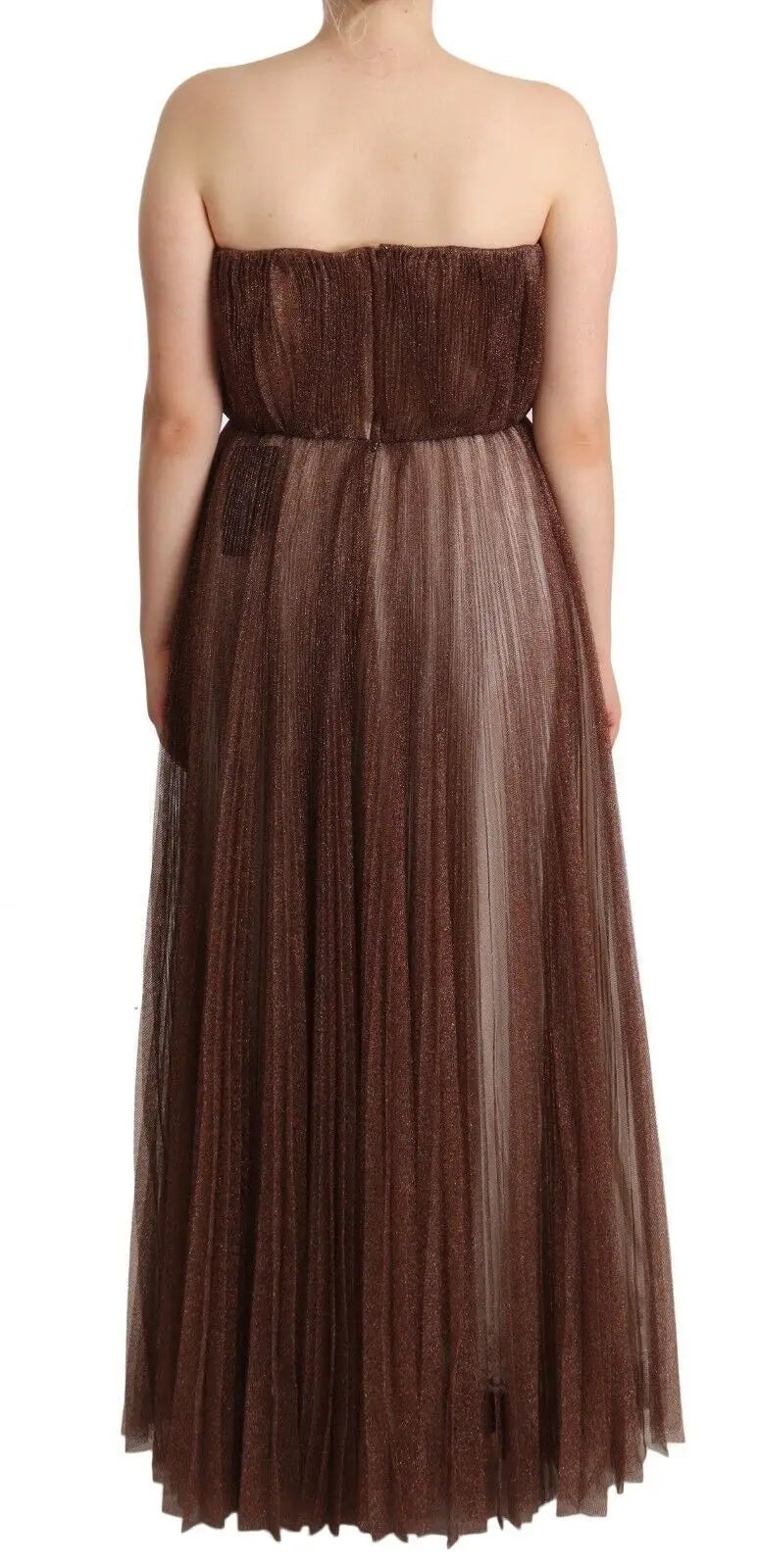 Robe longue plissée marron métallisée en polyester sans bretelles dolce & gabbana à tissu texturé brillant