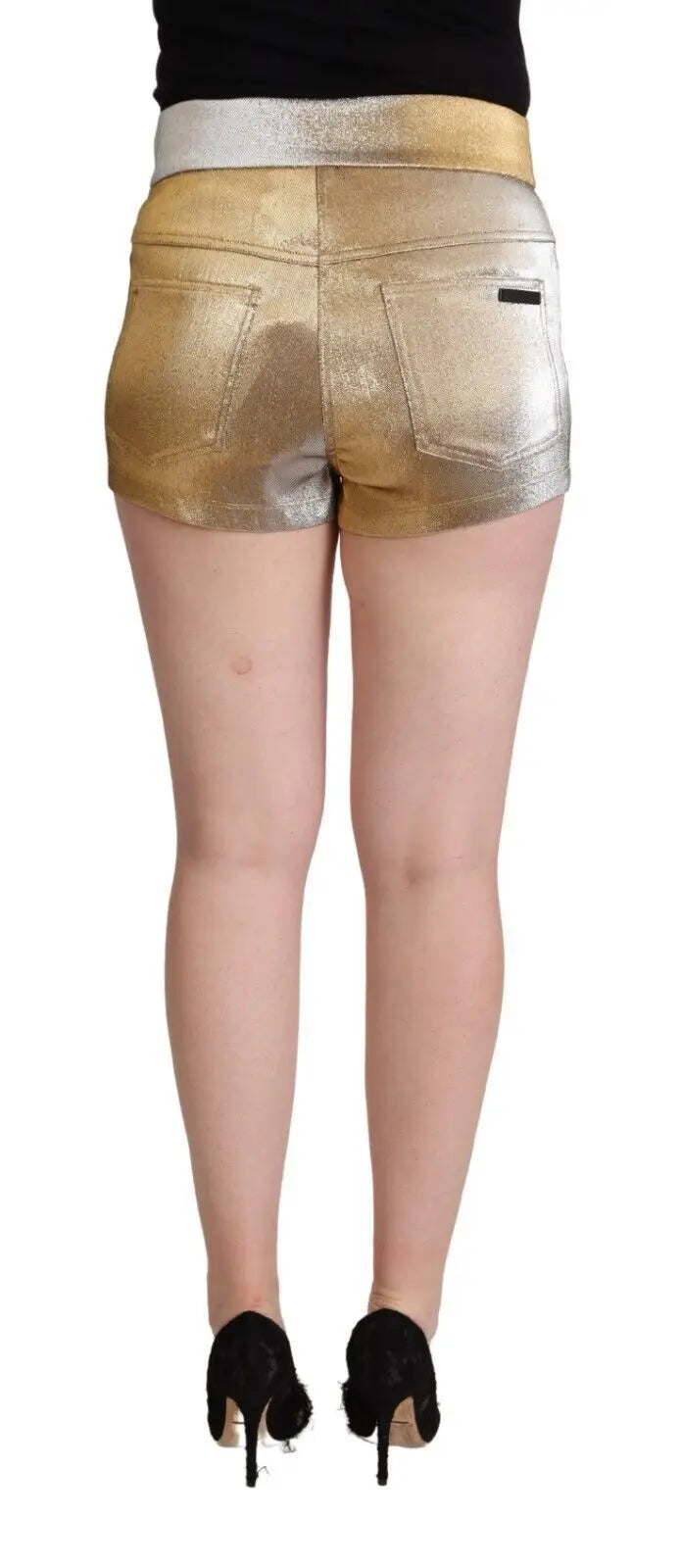 Shorts métalliques dolce & gabbana en coton doré et argenté avec taille mi-haute design brillant