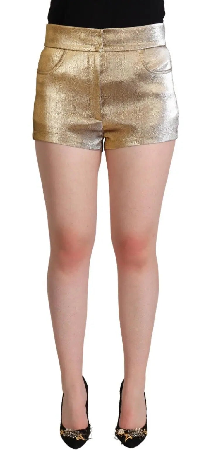 Dolce & gabbana metallic gold coton shorts mi taille avec finition brillante et deux poches avant