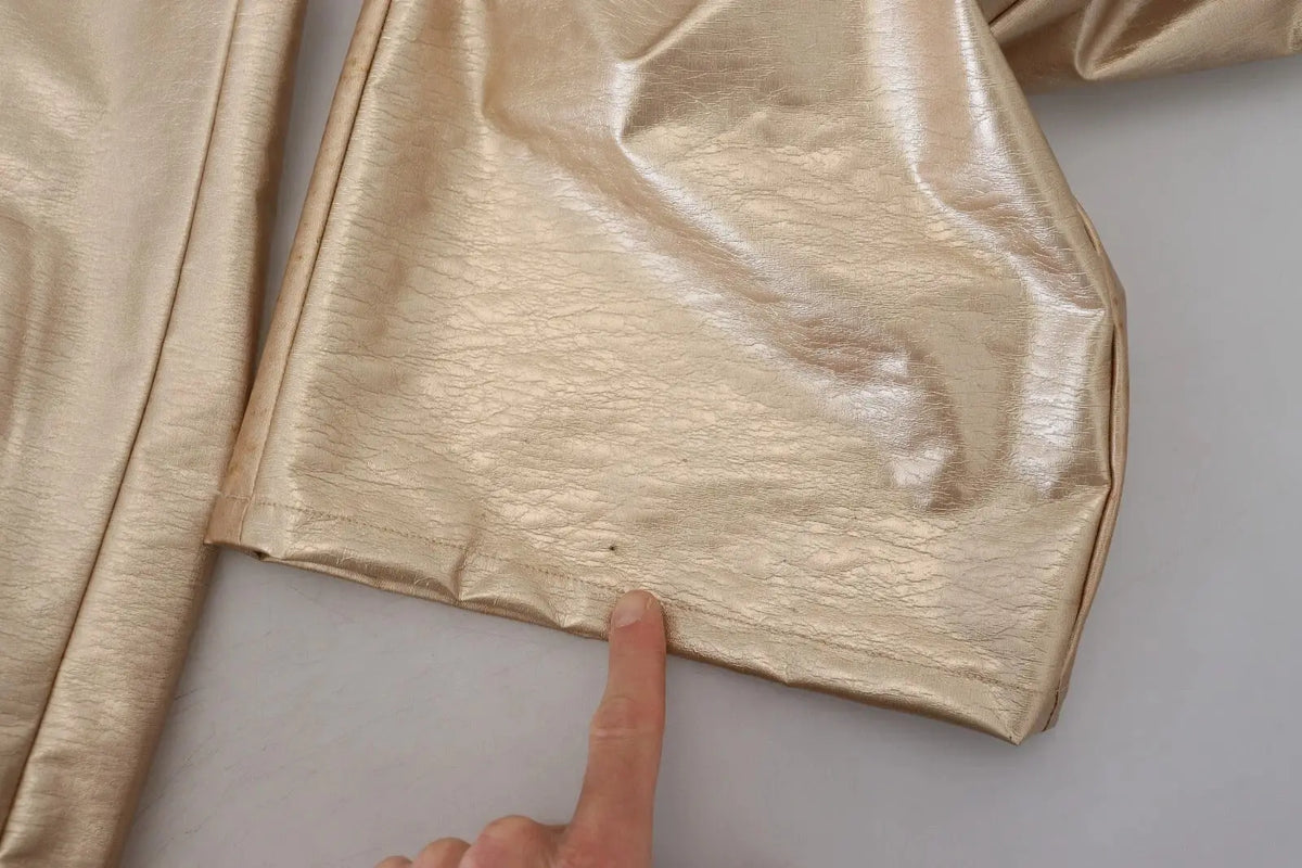 Pantalon droit dolce & gabbana en polyester métallique doré avec tissu texturé et légèrement froissé