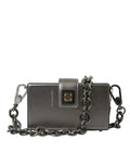 Sac bandoulière dolce & gabbana dg box en cuir de veau gris métallique avec chaîne audacieuse et fermeture dorée