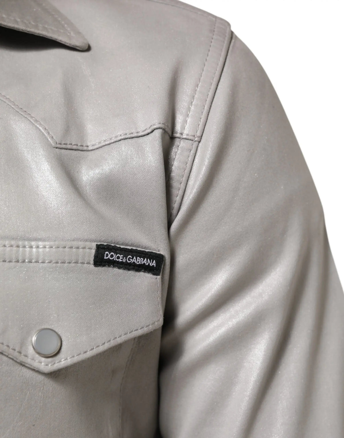 Veste en cuir gris clair dolce & gabbana avec col classique et poche poitrine boutonnée vue avant