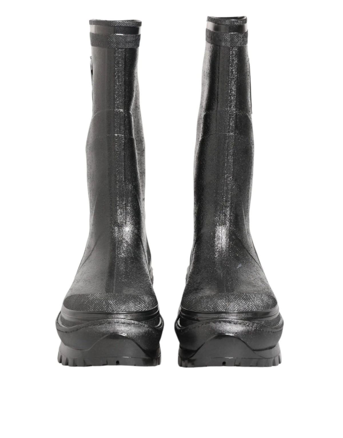 Bottes de pluie dolce & gabbana en caoutchouc noir brillant avec semelles épaisses et rainures marquées