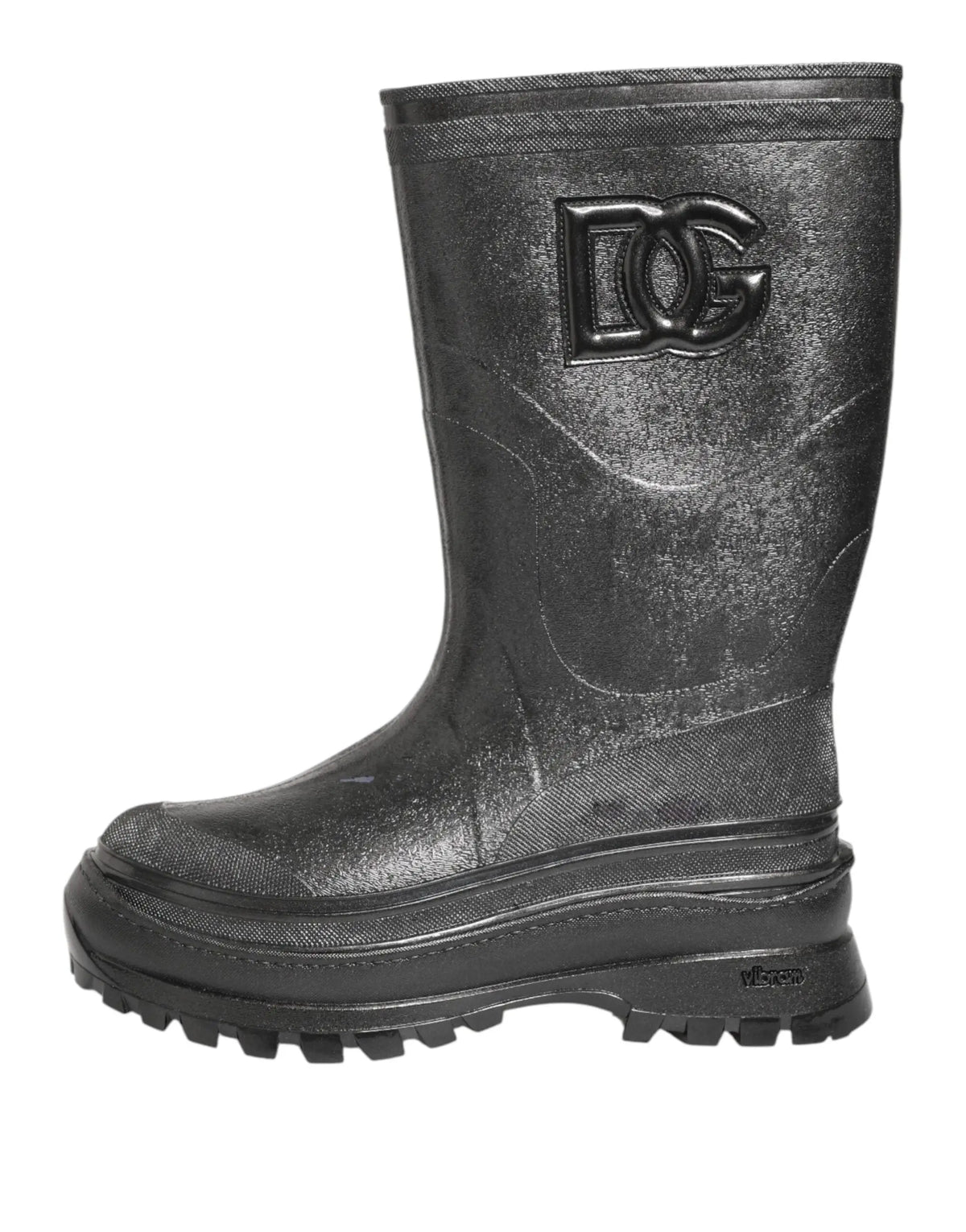 Bottes de pluie noires en caoutchouc dolce & gabbana avec finition texturée et logo dg embossé sur le côté
