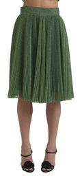 Jupe mi-longue plissée olive vert métallisé dolce & gabbana taille haute ceinturée ajustée