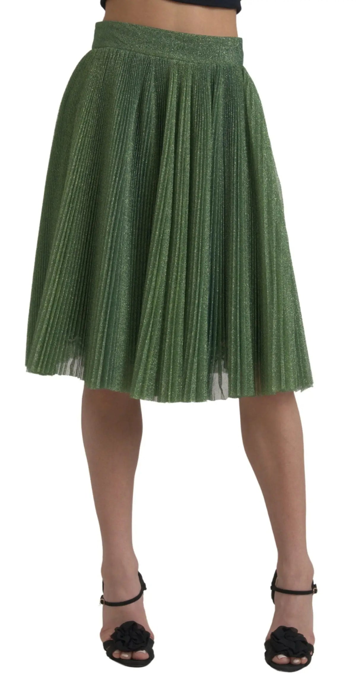 Dolce & gabbana jupe plissée a ligne vert olive métallique à taille haute avec texture scintillante