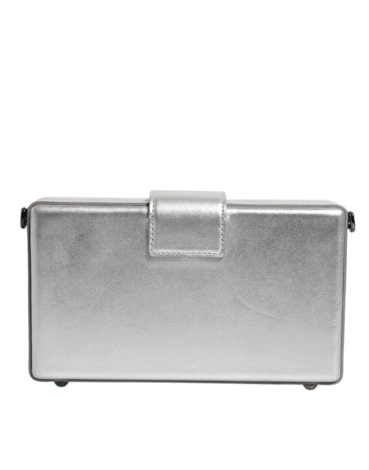 Clutch rectangulaire métallique argenté dolce & gabbana avec fermeture minimaliste et texture subtile en cuir