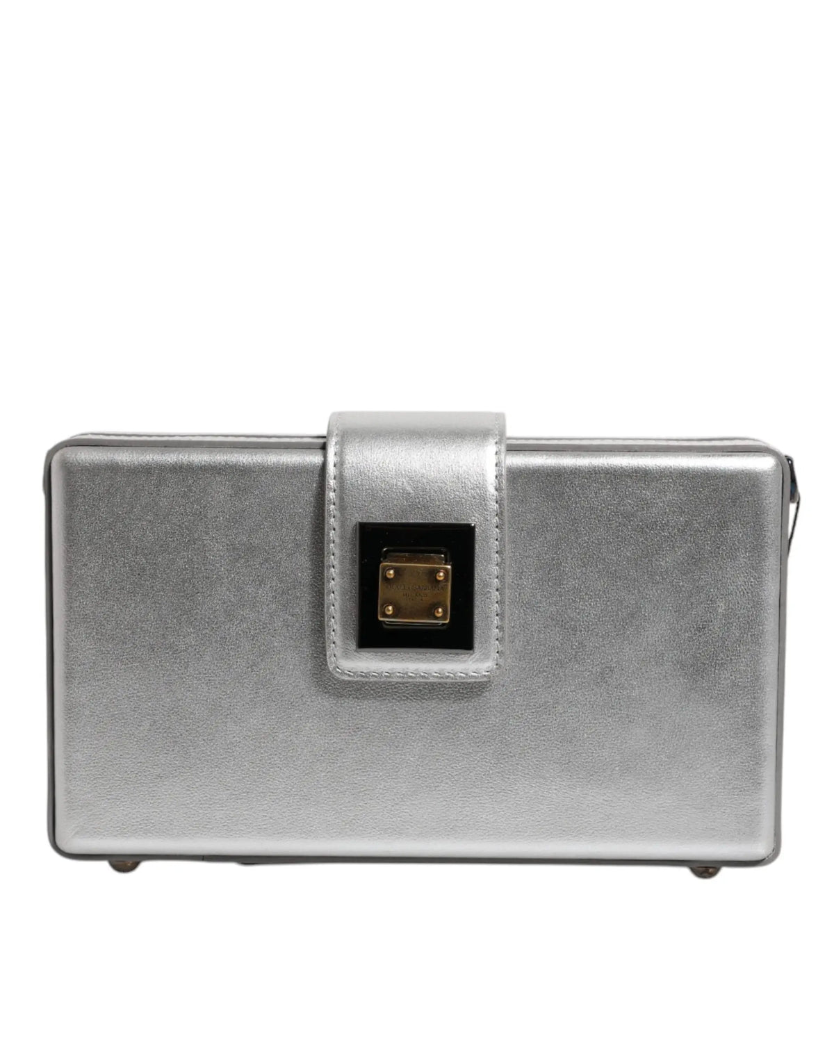 Sac à bandoulière dolce & gabbana dg box en cuir argenté métallique avec fermeture à rabat rectangulaire et ferrures dorées