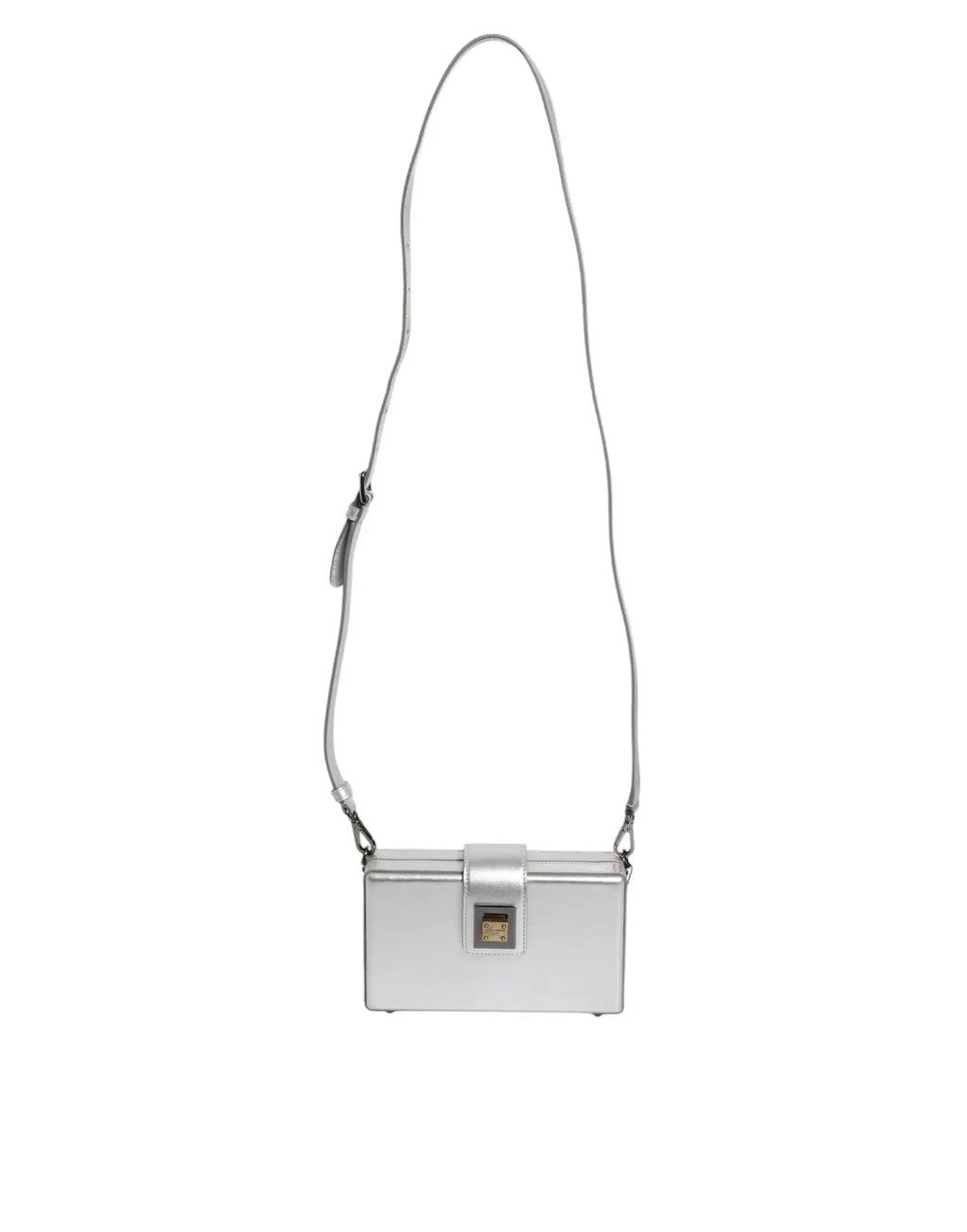 Sac bandoulière dolce & gabbana dg box en cuir argenté métallisé avec design minimaliste et ferrures dorées