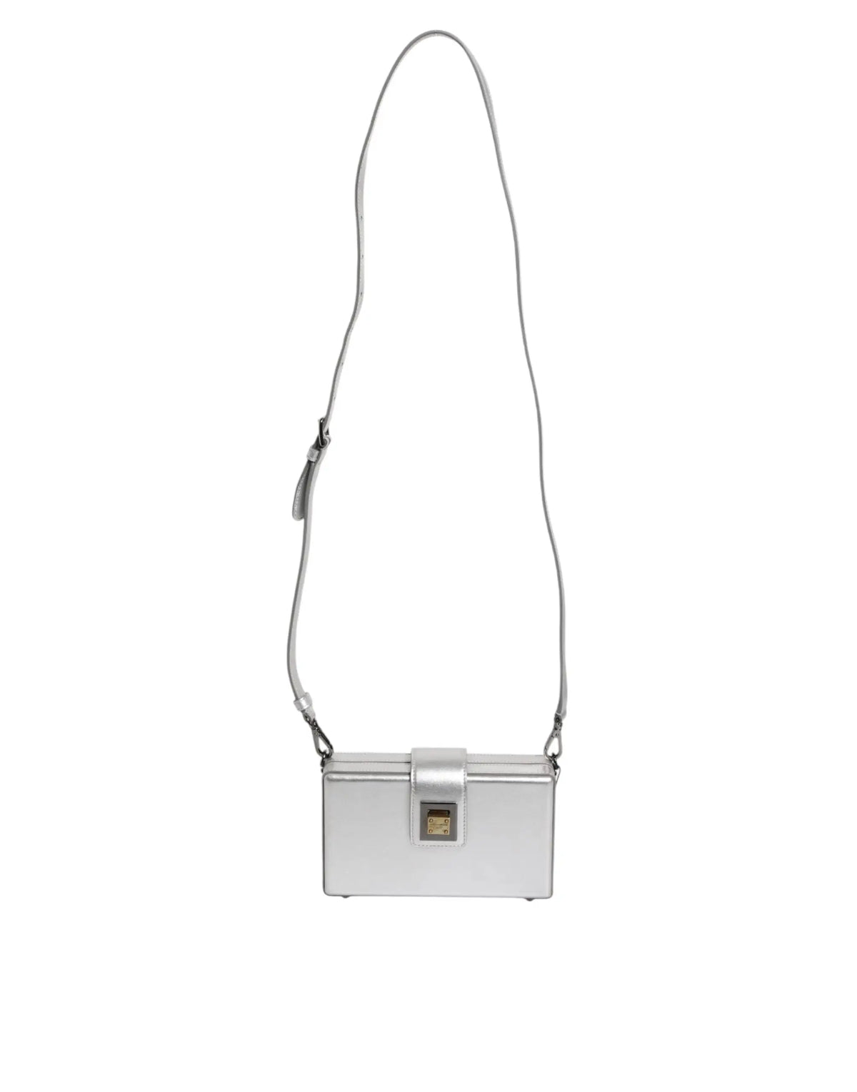 Sac bandoulière dolce & gabbana dg box en cuir argenté métallisé avec design minimaliste et ferrures dorées