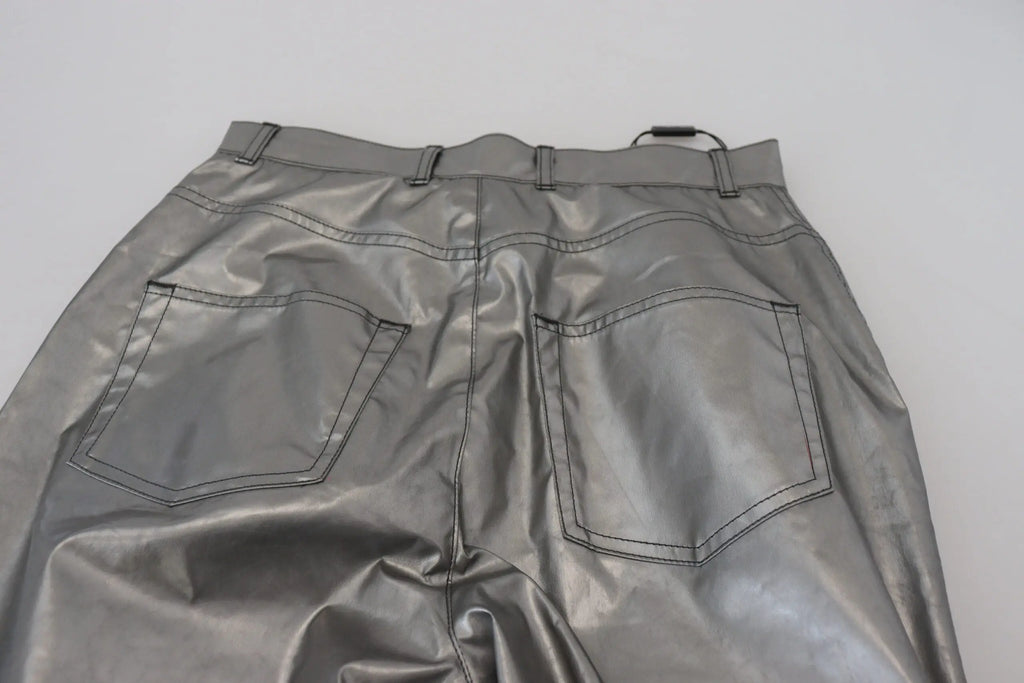 Pantalon skinny taille haute métallisé argenté en similicuir de dolce & gabbana vue de dos avec poches arrière classiques