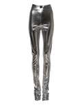 Legging slim fit métallisé argenté dolce & gabbana en polyester avec taille haute et poignets froncés