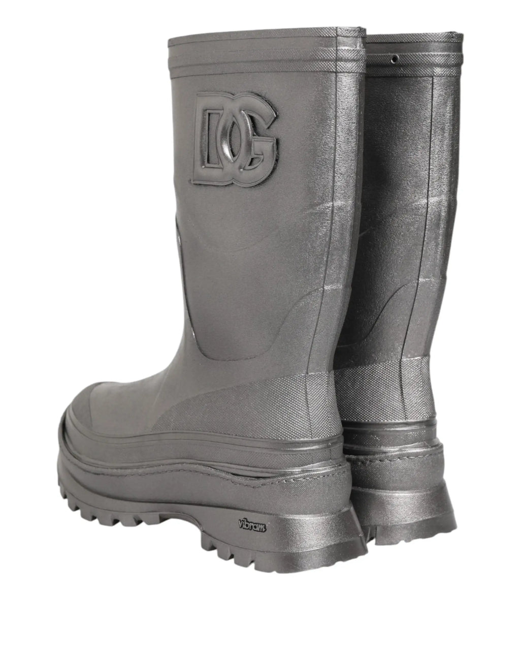 Bottes de pluie dolce & gabbana argentées métalliques en caoutchouc avec finition brillante texturée et logo embossé