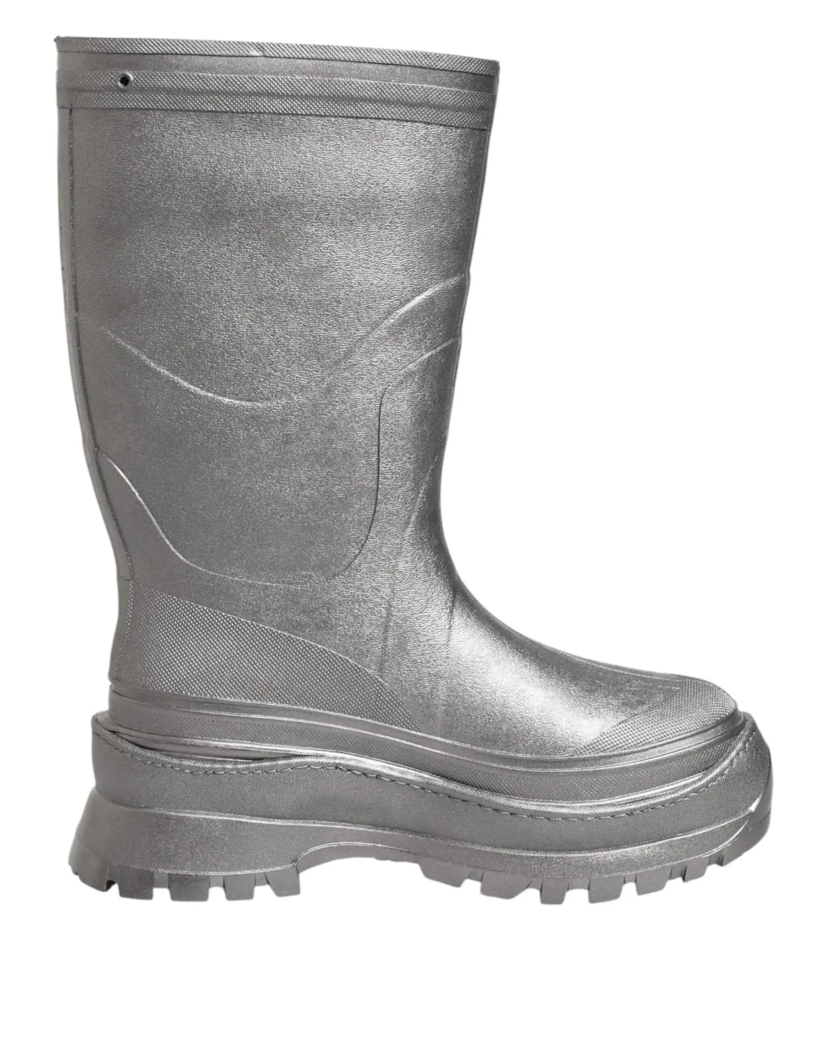 Bottes de pluie dolce & gabbana argent métallisé en caoutchouc avec semelle épaisse texturée et coutures renforcées