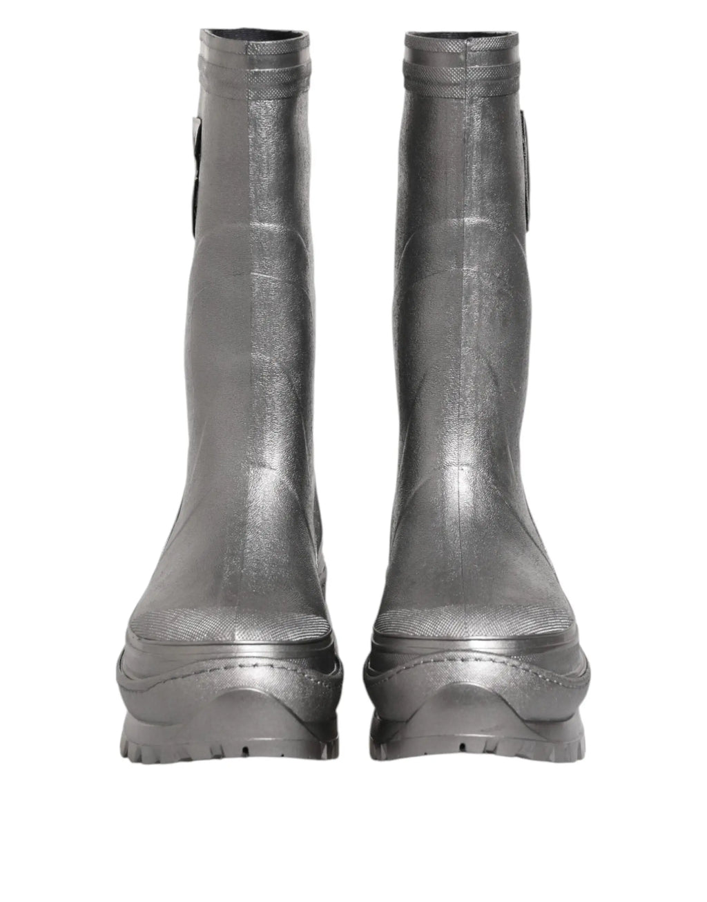Dolce & gabbana bottes de pluie métalliques argentées en cuir avec semelle épaisse et fermeture éclair sur le côté