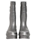 Dolce & gabbana bottes de pluie métalliques argentées en cuir avec semelle épaisse et fermeture éclair sur le côté