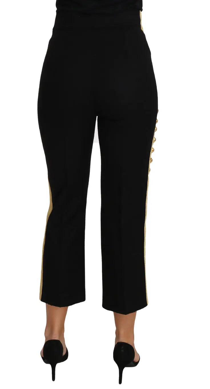Pantalon dolce & gabbana noir taille haute orné de boutons dorés sur les coutures latérales style militaire