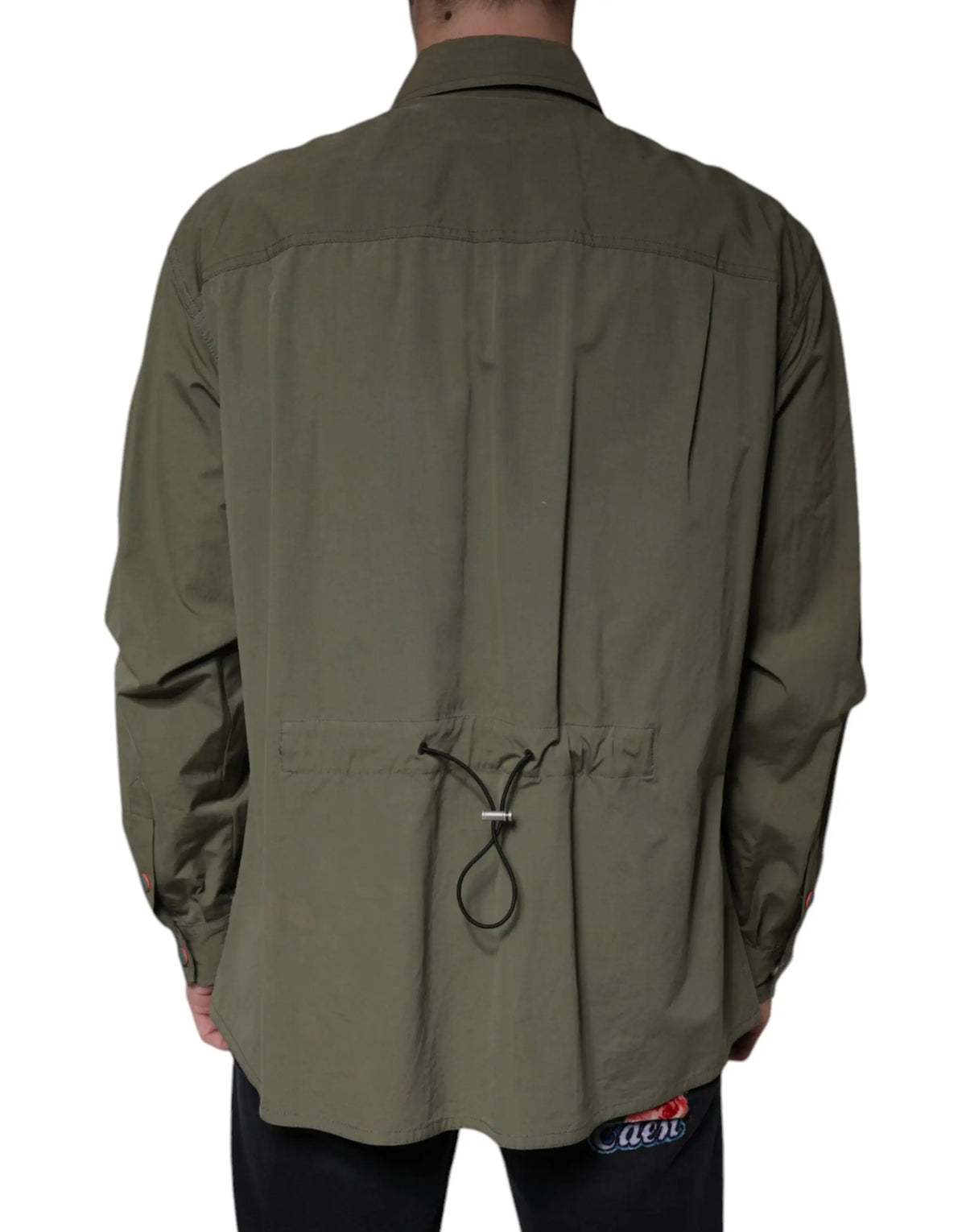 Chemise utilitaire olive green en coton avec cordon de serrage à la taille vue de dos dolce & gabbana