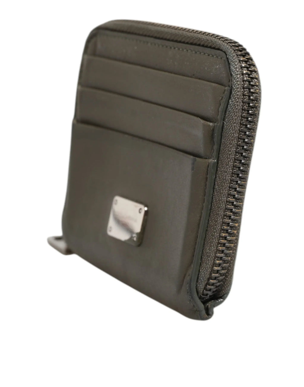 Porte-cartes Dolce & Gabbana en cuir militaire vert avec fermoir argenté et plusieurs emplacements pour cartes