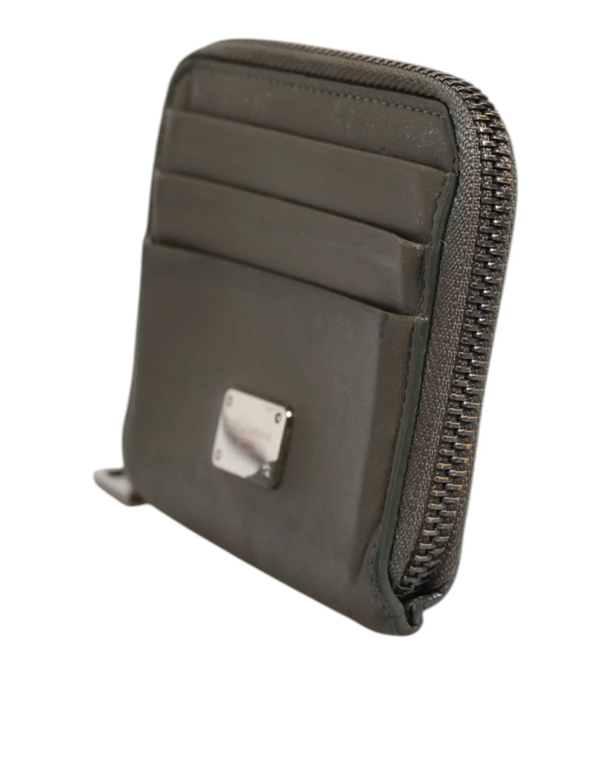 Porte-cartes Dolce & Gabbana en cuir militaire vert avec fermoir argenté et plusieurs emplacements pour cartes