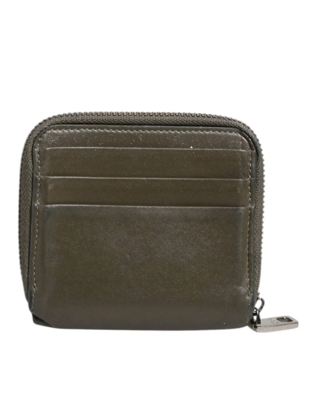 Portefeuille dolce gabbana en cuir vert olive avec fermeture éclair métallique et plusieurs emplacements cartes