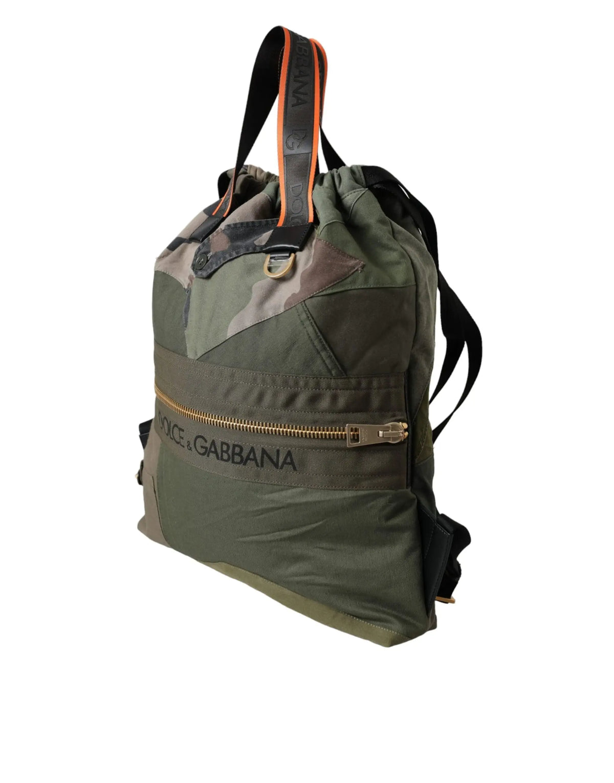 Sac à dos dolce & gabbana militaire vert à motifs camouflage olive vert et noir avec poignées bordées orange