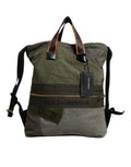 Dolce & gabbana sac à dos rucksack en toile patchwork kaki olive et gris avec accents cuir noir et poignées orange