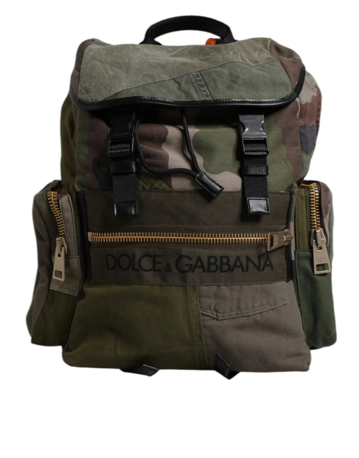 Sac à dos d’école dolce & gabbana militaire vert patchwork camouflage avec toile olive et accents en cuir noir