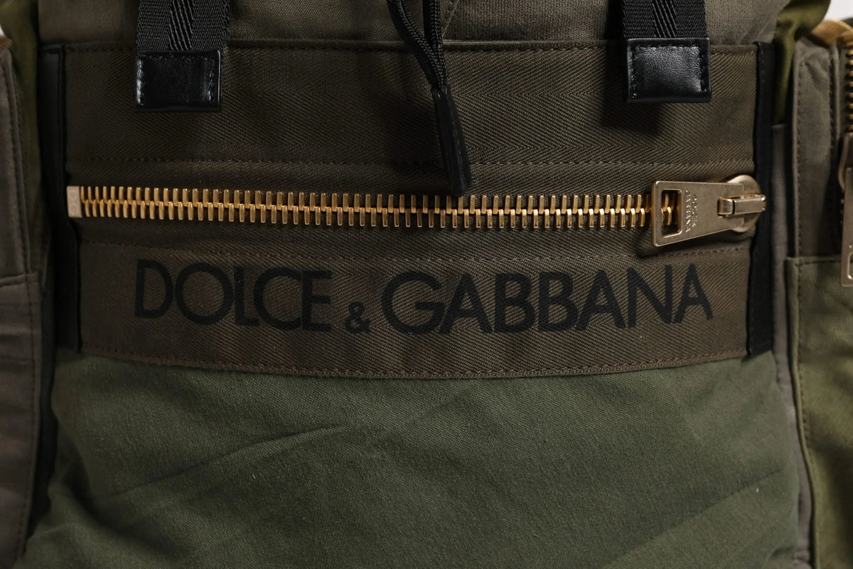 Sac à dos de voyage patchwork militaire dolce & gabbana en toile olive avec logo brodé noir et fermeture éclair dorée
