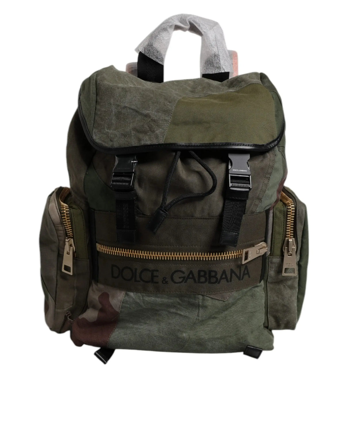 Sac à dos dolce & gabbana militaire vert olive camouflage avec bretelles noires et fermetures éclair dorées